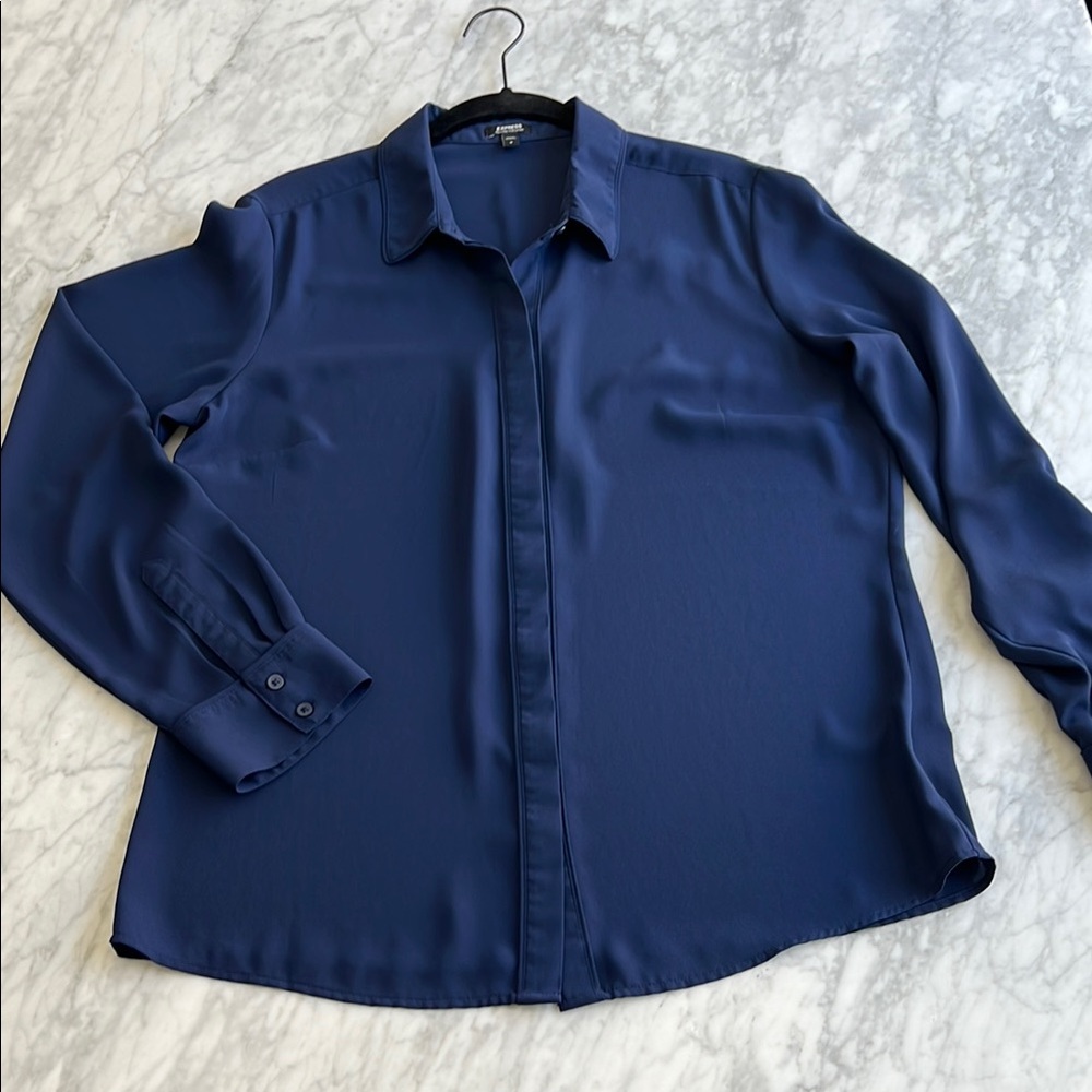 Navy Blue Button-Up Blouse